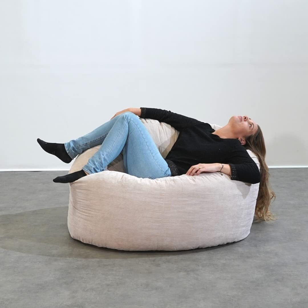 Adult Bean Bag Chair Beige Cord 100cm Foam Filled Sofa Seat for Back Pain