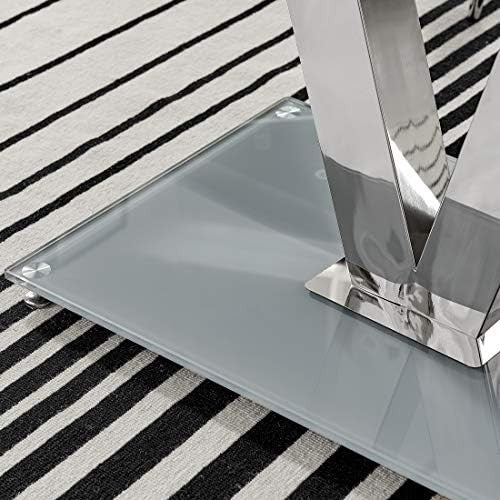 Modern Grey Glass Dining Table Rectangular 140x80cm Chrome Frame Space Saving