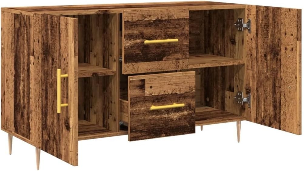 Old Wood Sideboard Cabinet Storage Drawers Modern Metal Legs 100cm Wide