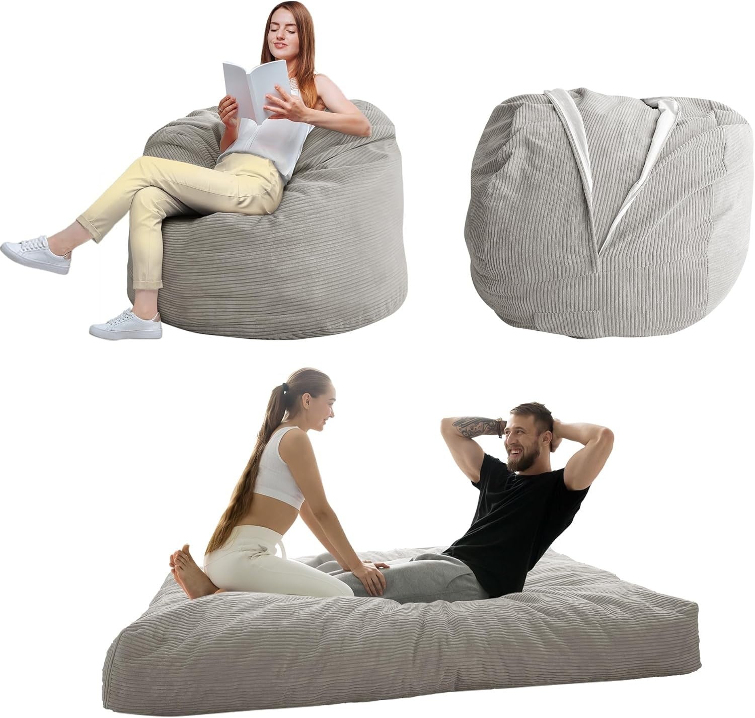 Convertible Bean Bag Sofa Bed King Size Corduroy Chair for Adults Guest