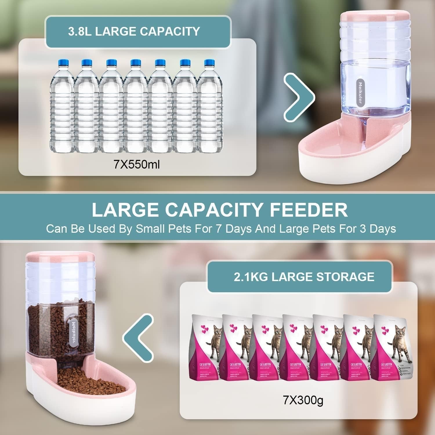 3.8L Pet Feeder & Water Dispenser Set Automatic Gravity Feeding Station