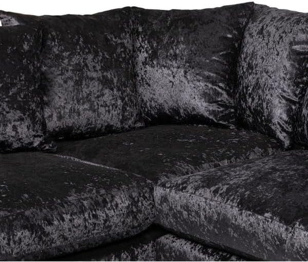 Black 5-Seater L-Shape Sofa Crushed Velvet Scatter Back Cushions Armrest