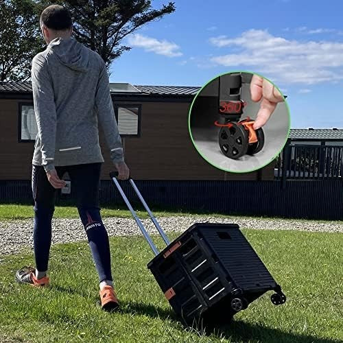 Folding Shopping Trolley 55kg Heavy Duty Cart 360° Wheels Adjustable Handle