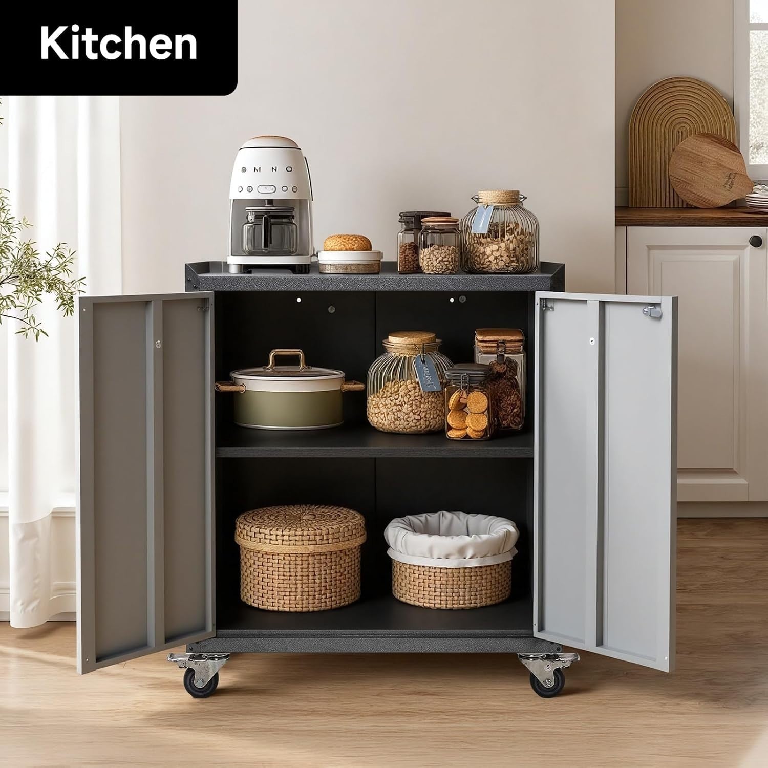 Lockable Metal Filing Cabinet on Wheels 2 Door Office Storage 90cm