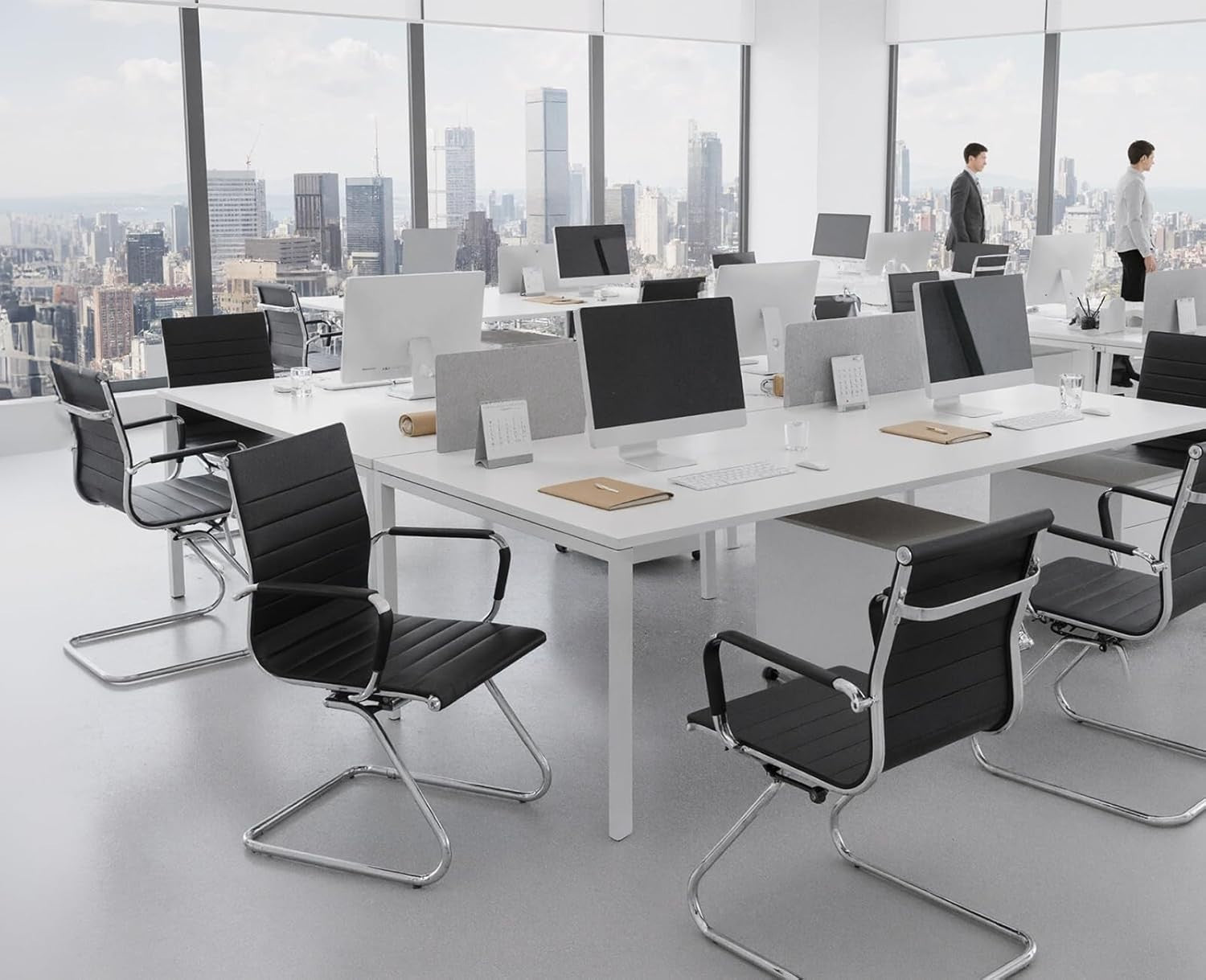 PU Leather Office Chair Set of 2 Metal Frame Conference Guest Black
