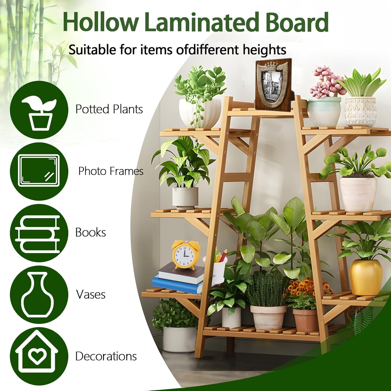 5 Tier Bamboo Plant Stand Indoor Corner Shelf Multi-Level Flower Rack