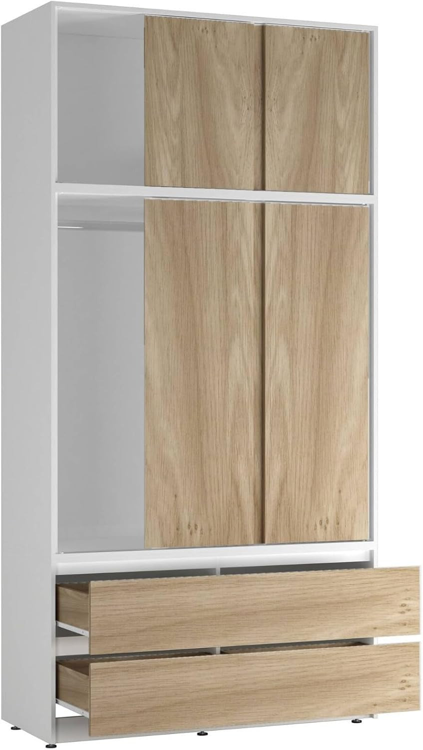 Oak Door Sliding Wardrobe 240cm 6 Doors 4 Drawers Spacious Bedroom Closet