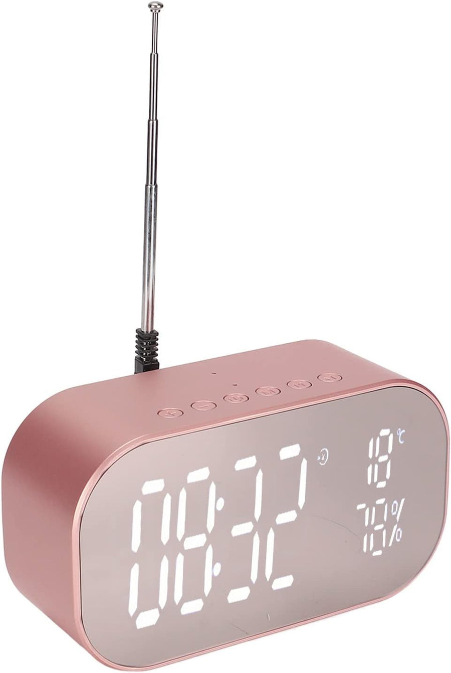 Gold Digital Alarm Clock Radio LED Display Stereo Speakers Snooze