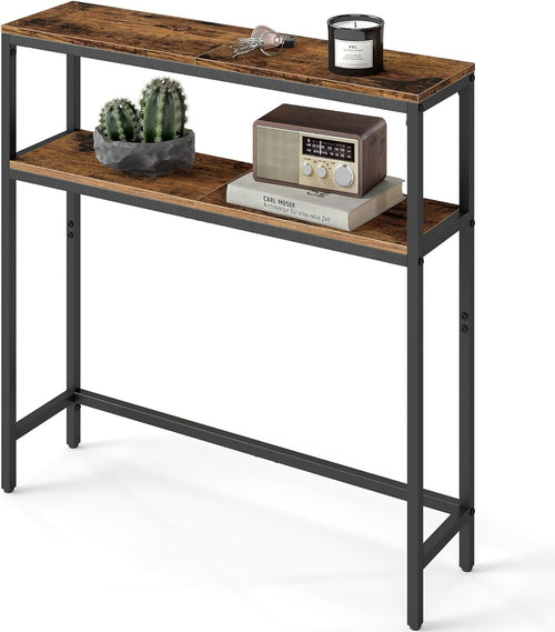 Slim Console Table 2 Tier Narrow Sofa Table w/ Shelves for Hallway & Entry