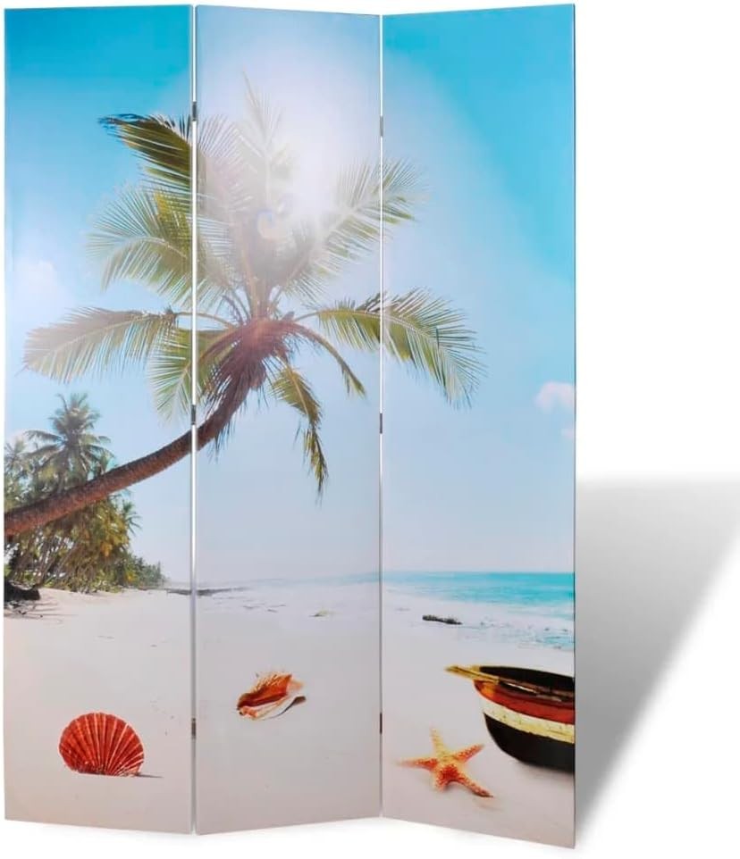 3 Panel Beach Print Folding Room Divider 120x170cm Double Sided Privacy Screen