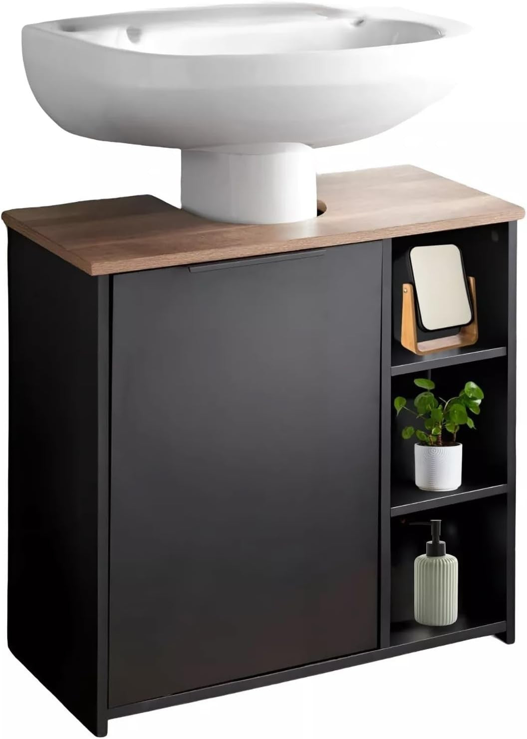 Under-Sink Bathroom Cabinet with 3 Shelves & Door, Compact 65x30x60cm
