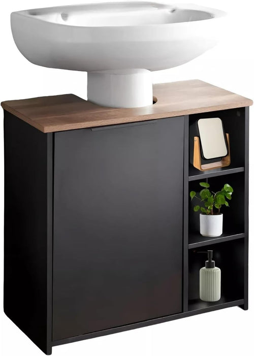 Under-Sink Bathroom Cabinet with 3 Shelves & Door, Compact 65x30x60cm