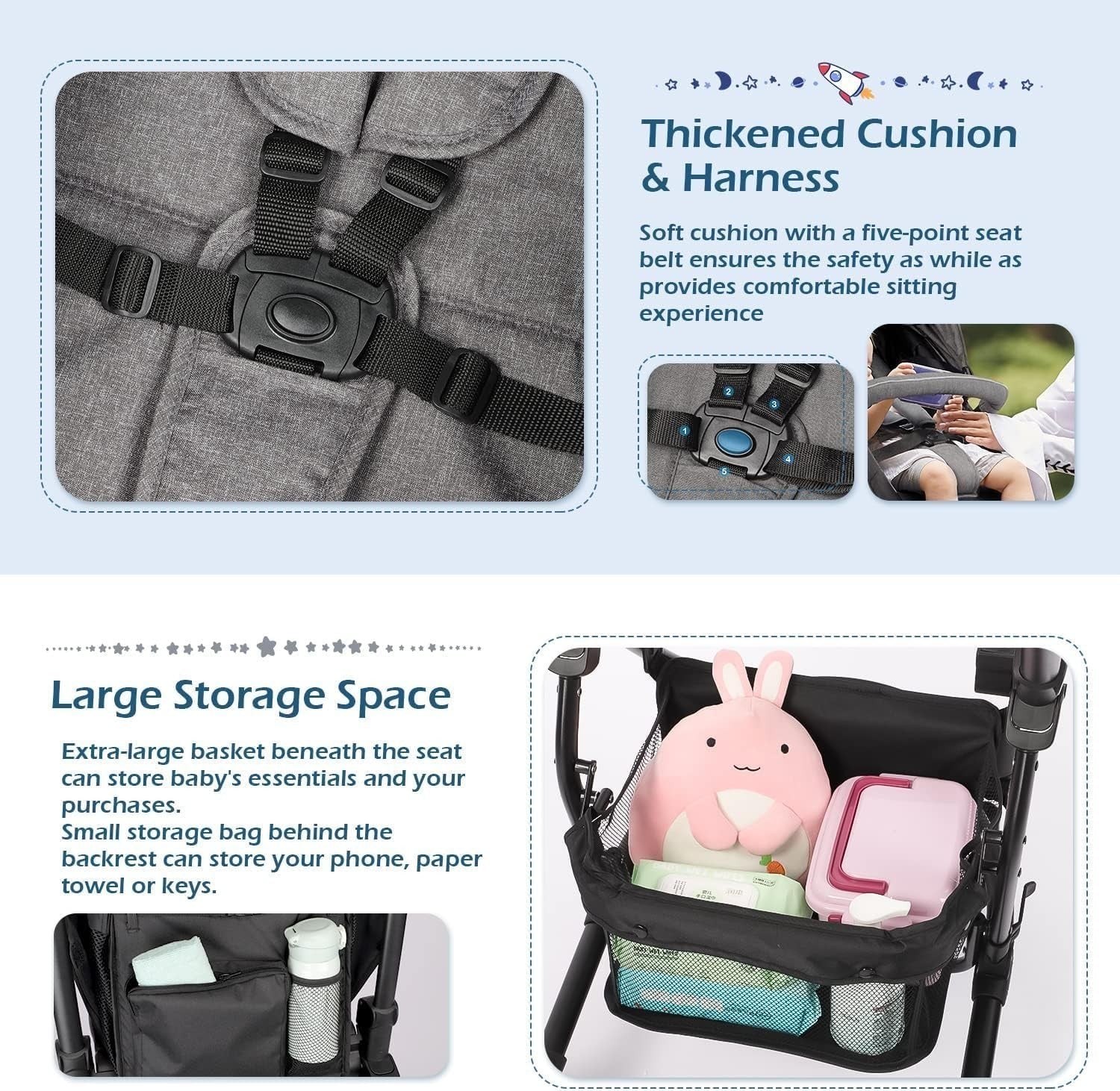 2in1 Baby Travel System Pushchair Reversible Seat Carrycot Lie-Flat Foldable