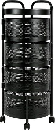 Rotating Fruit Basket Trolley 4 Tier Metal Mesh Kitchen Storage Cart Wheels