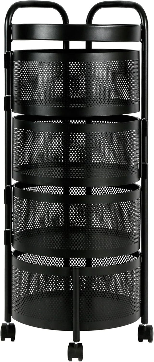 Rotating Fruit Basket Trolley 4 Tier Metal Mesh Kitchen Storage Cart Wheels