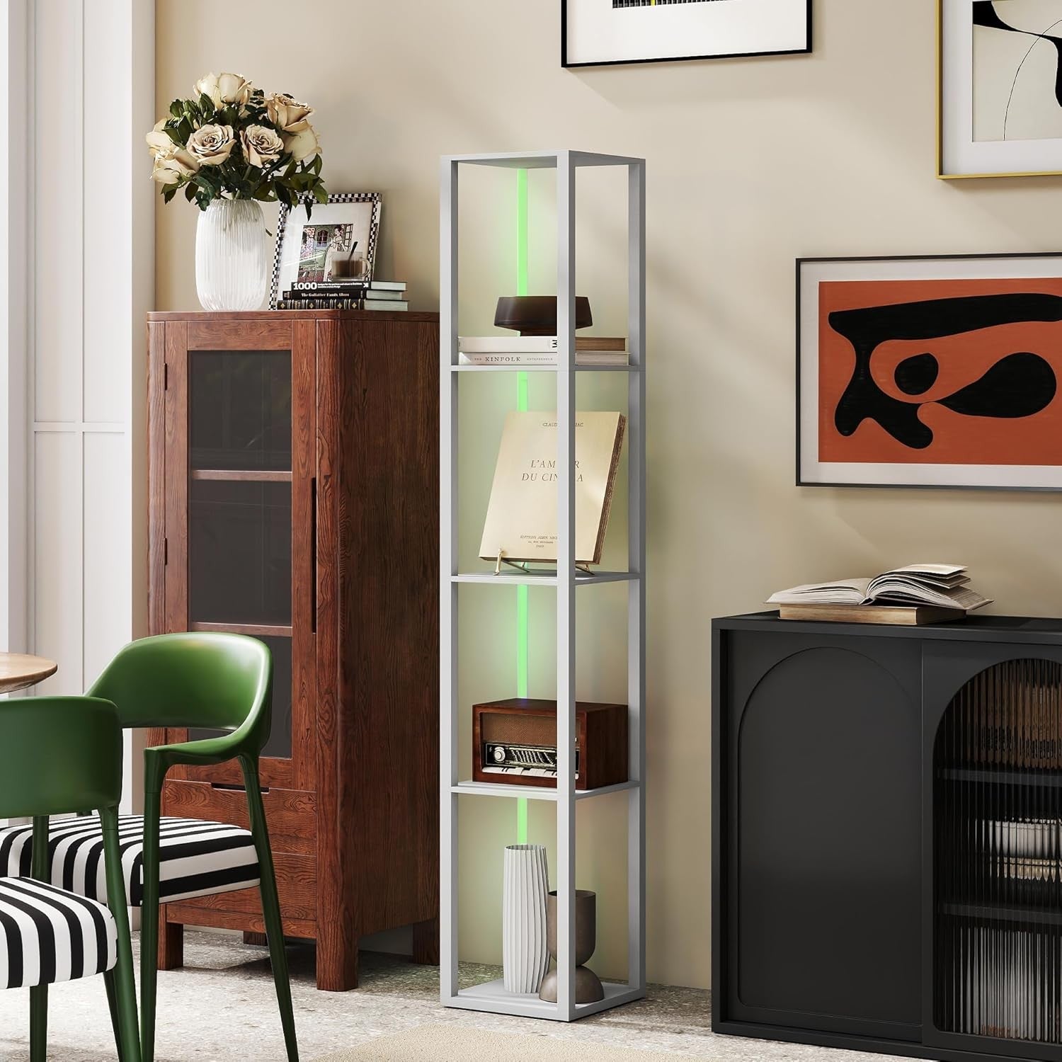 LED Floor Lamp with Shelves Dimmable Remote Control Modern Corner Light