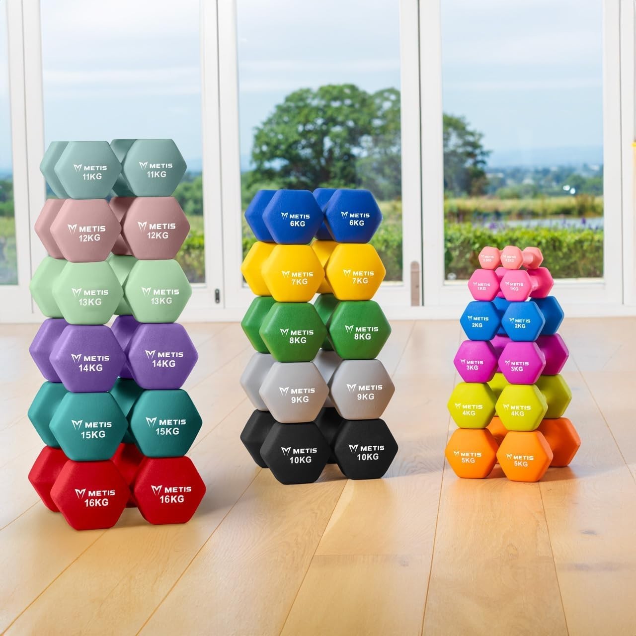 10KG Neoprene Hex Dumbbells Pair Non-Slip Anti-Roll Home Gym Weights