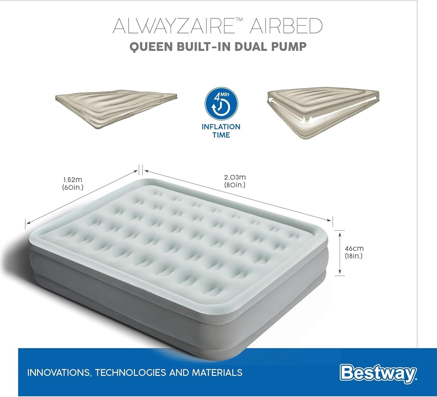 Queen Inflatable Air Mattress with Built-In Pump, USB Port & LED Night Light