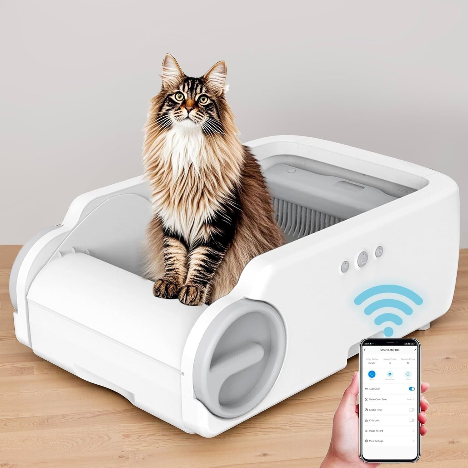 XL Self Cleaning Cat Litter Box App Control Open Top Multi Cat Tray