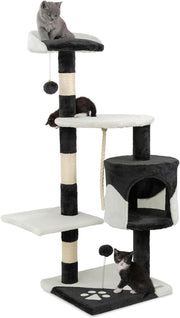 Cat Tree Scratching Post Tower 112cm with Condo Sisal Rope Black White