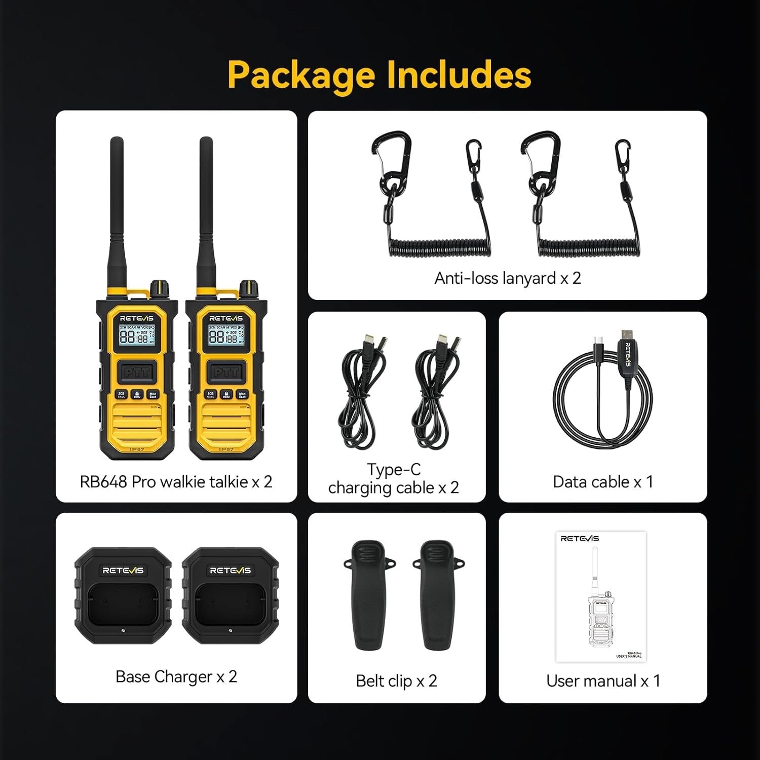 IP67 Waterproof Walkie Talkies 2 Pack 2800mAh Noise Cancel Long Range