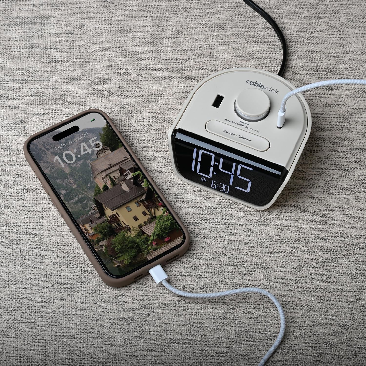 USB Charging Alarm Clock White Digital Bedside Desk Clock Dual USB Ports