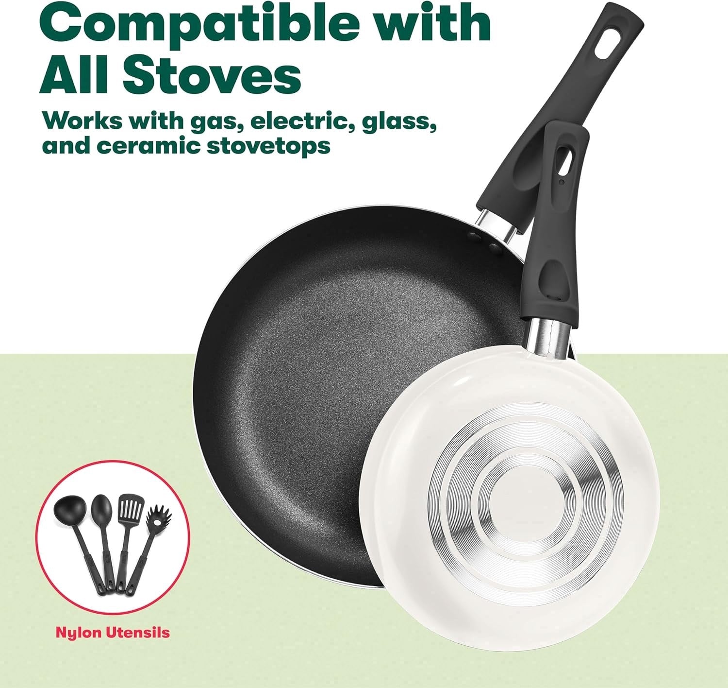 12pcs Cream Non Stick Cookware Set with Utensils – PFOA Free Scratch Resistant