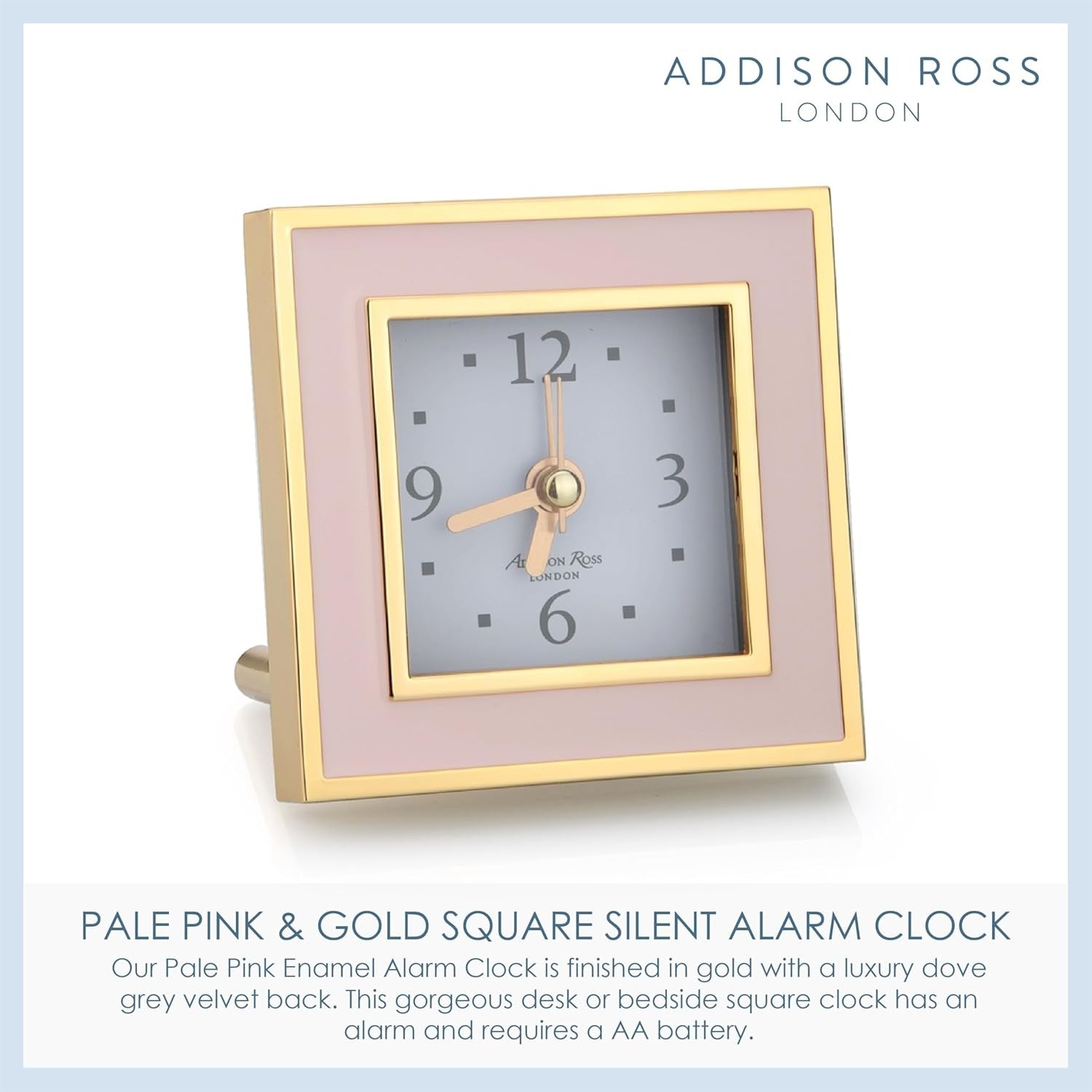 Silent Square Bedside Alarm Clock Luxury Pink Gold Compact No Ticking