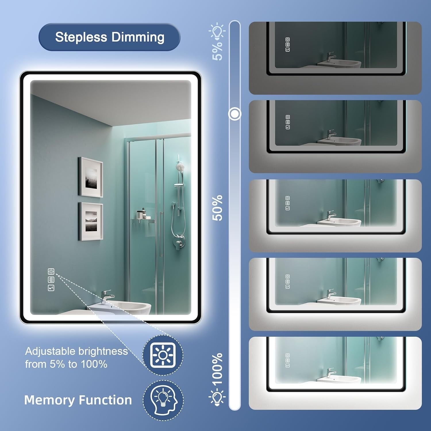 LED Bathroom Mirror 60x80 cm Bluetooth, Anti-Fog, Dimmable Lights & Memory