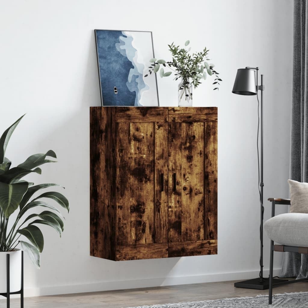 Wall Mounted Smoked Oak Cabinet with 3 Compartments - Space Saving