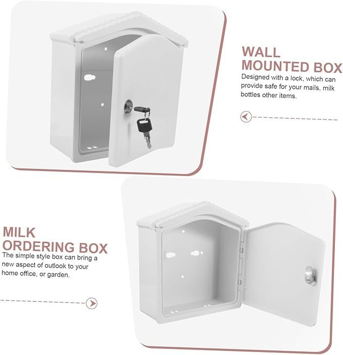 Lockable Wall Mount Milk & Mail Box – Secure Outdoor Storage, White Plastic