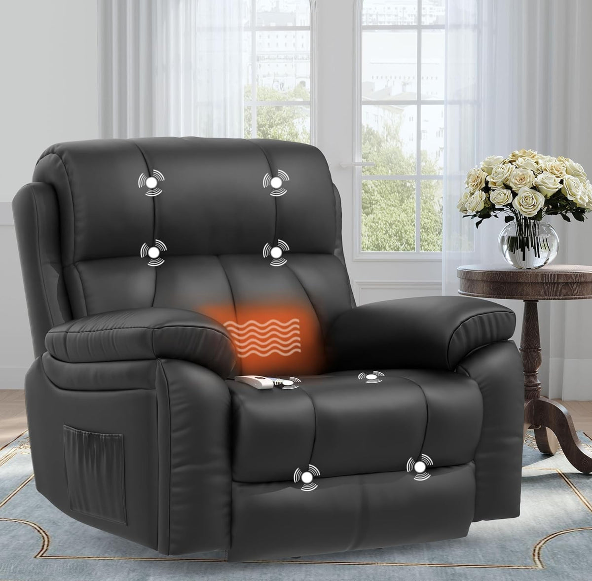 Power Lift Recliner Chair Massage Heat Oversized Faux Leather USB Type-C Black