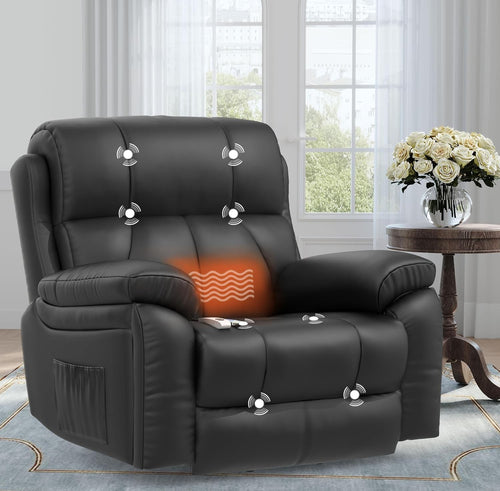 Power Lift Recliner Chair Massage Heat Oversized Faux Leather USB Type-C Black