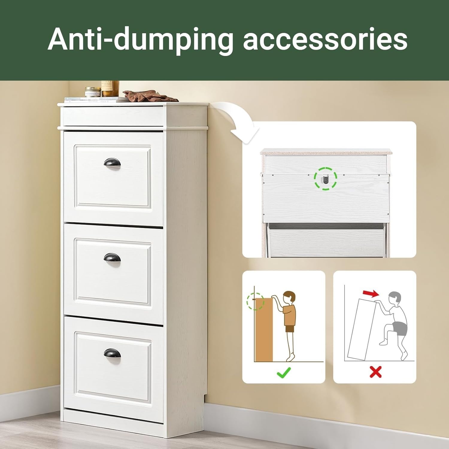 Slim Shoe Rack Cabinet with 3 Flip Drawers & Multi-Use Top Surface