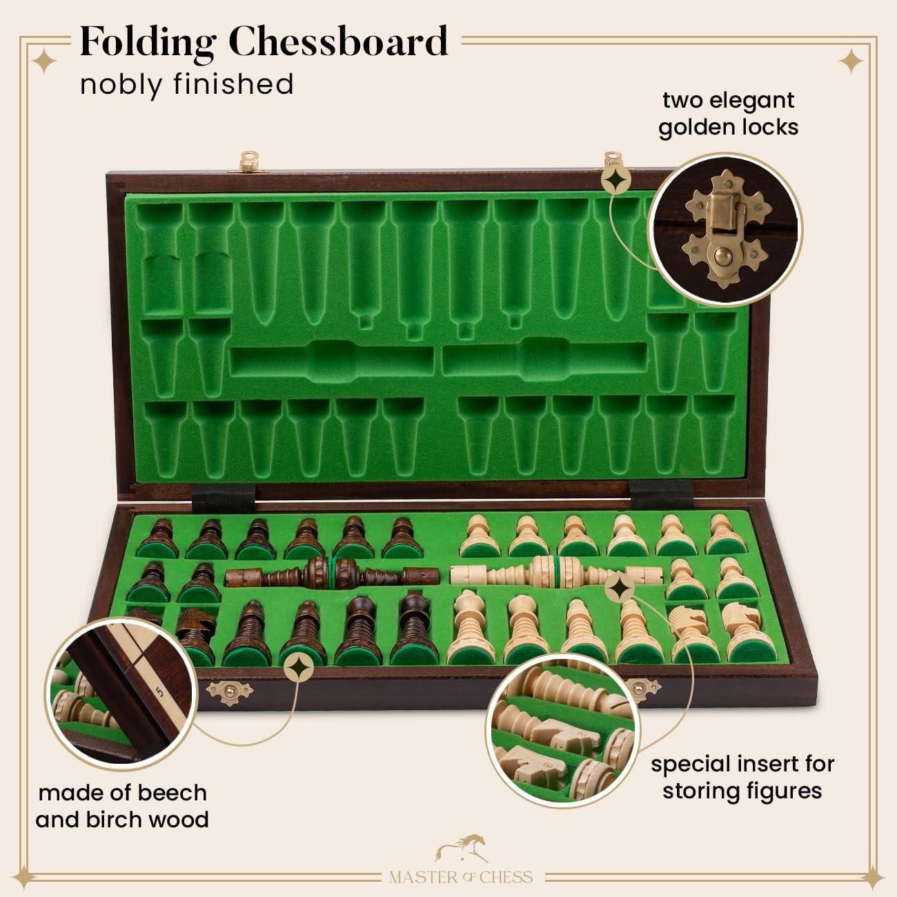 48cm Large Wooden Chess Set – Handcrafted Folding Board & Elegant Pieces