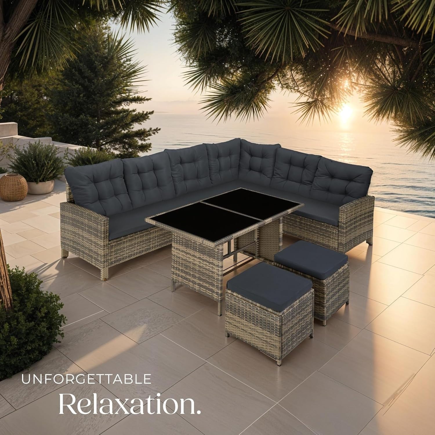 8 Seater Rattan Garden Sofa Set Outdoor Patio Furniture Cushions & Table