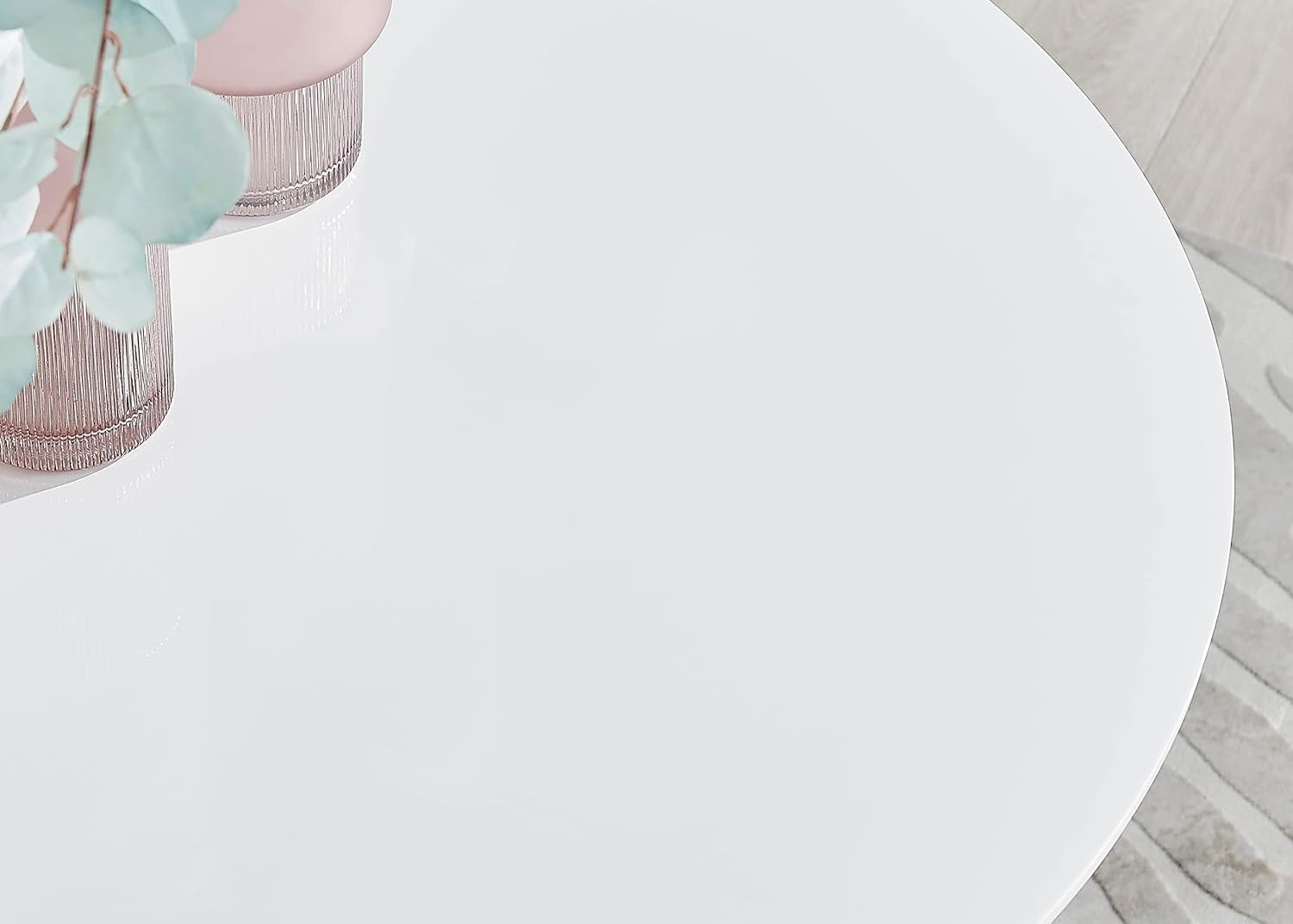Marble Dining Table 100cm Round Gloss White Top with Black Metal Legs