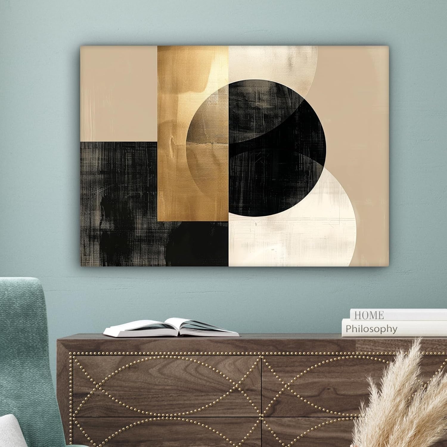 Abstract Gold Black Canvas Wall Art Modern Geometric 70x50cm Living Room Decor