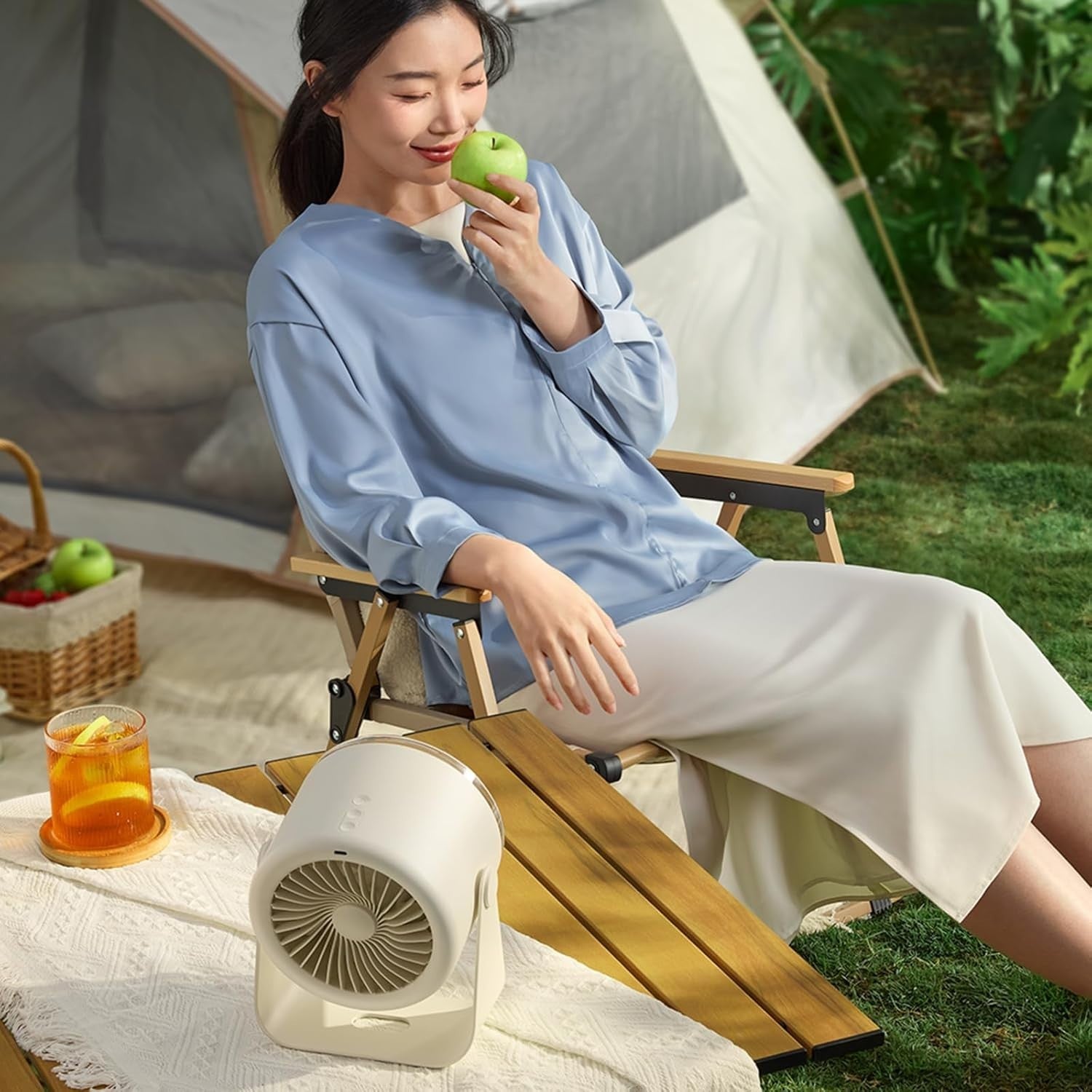 White USB Rechargeable Desk Fan – Quiet Cooling 3600mAh Battery Portable Airflow