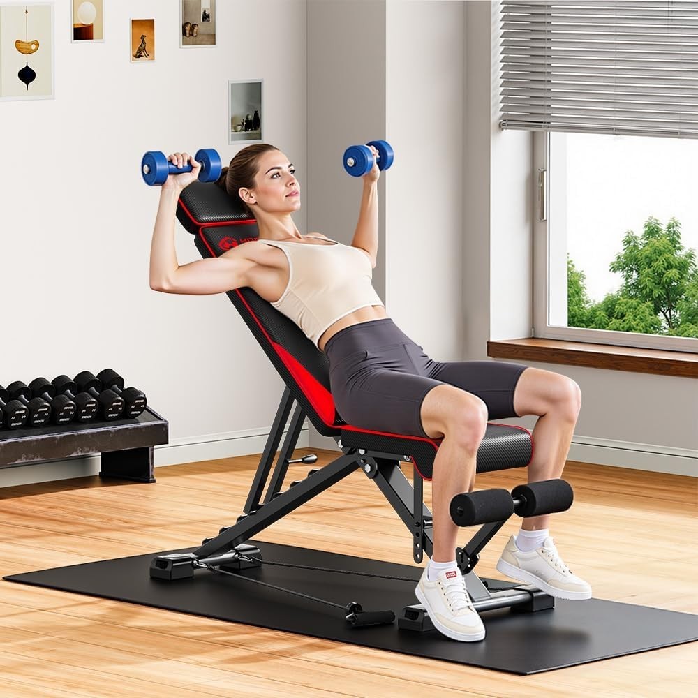 Adjustable Folding Weight Bench 660lb Capacity Resistance Bands Home Gym