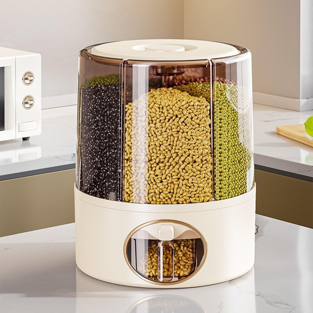 6 Grid Rotating Grain Dispenser 360° Rice Cereal Storage Container