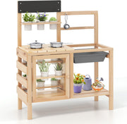 Kids Mud Kitchen Outdoor Wooden Play Kitchen Sink Gardening Toy Set
