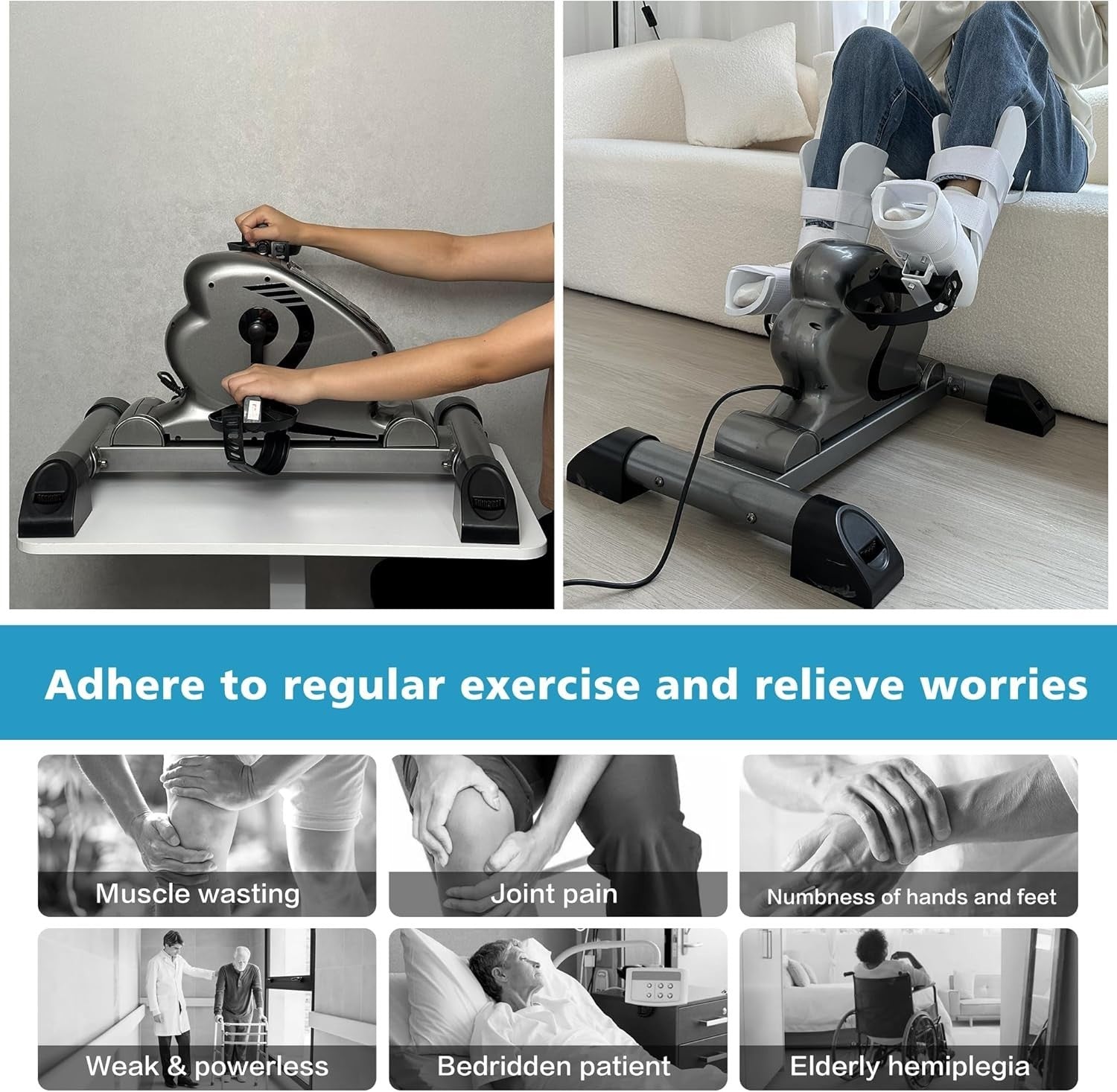 Electric Mini Pedal Exerciser Remote 10 Speed Rehab Trainer
