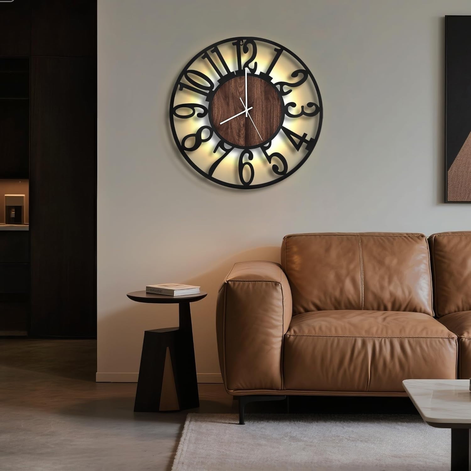 Large 80cm Silent Wall Clock with Bold Arabic Numerals - Modern Rustic Decor
