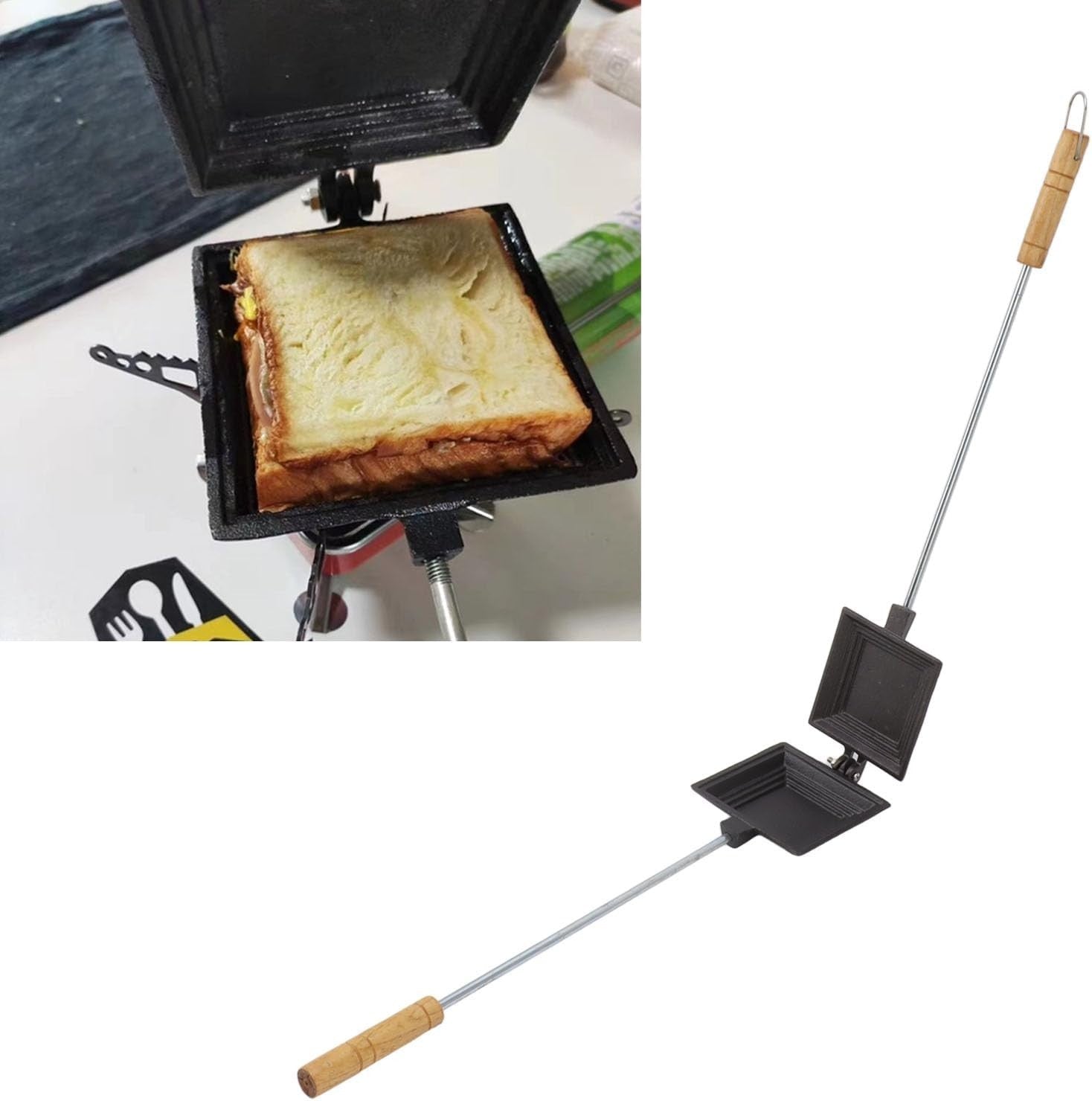 Cast Iron Stovetop Sandwich Maker Panini Press Non-Stick Flip Pan