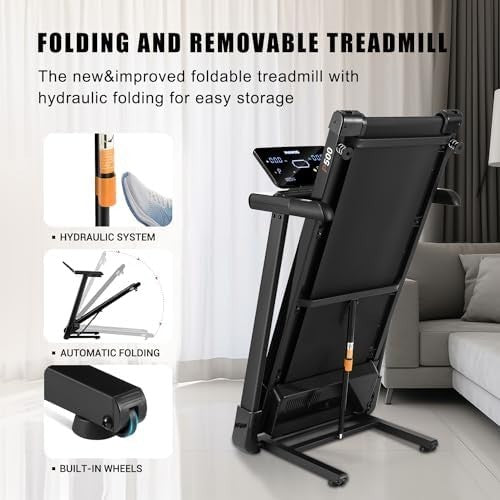 Folding Treadmill 12km/h Quiet Motor LED Display Bluetooth Wide Belt Home Gym