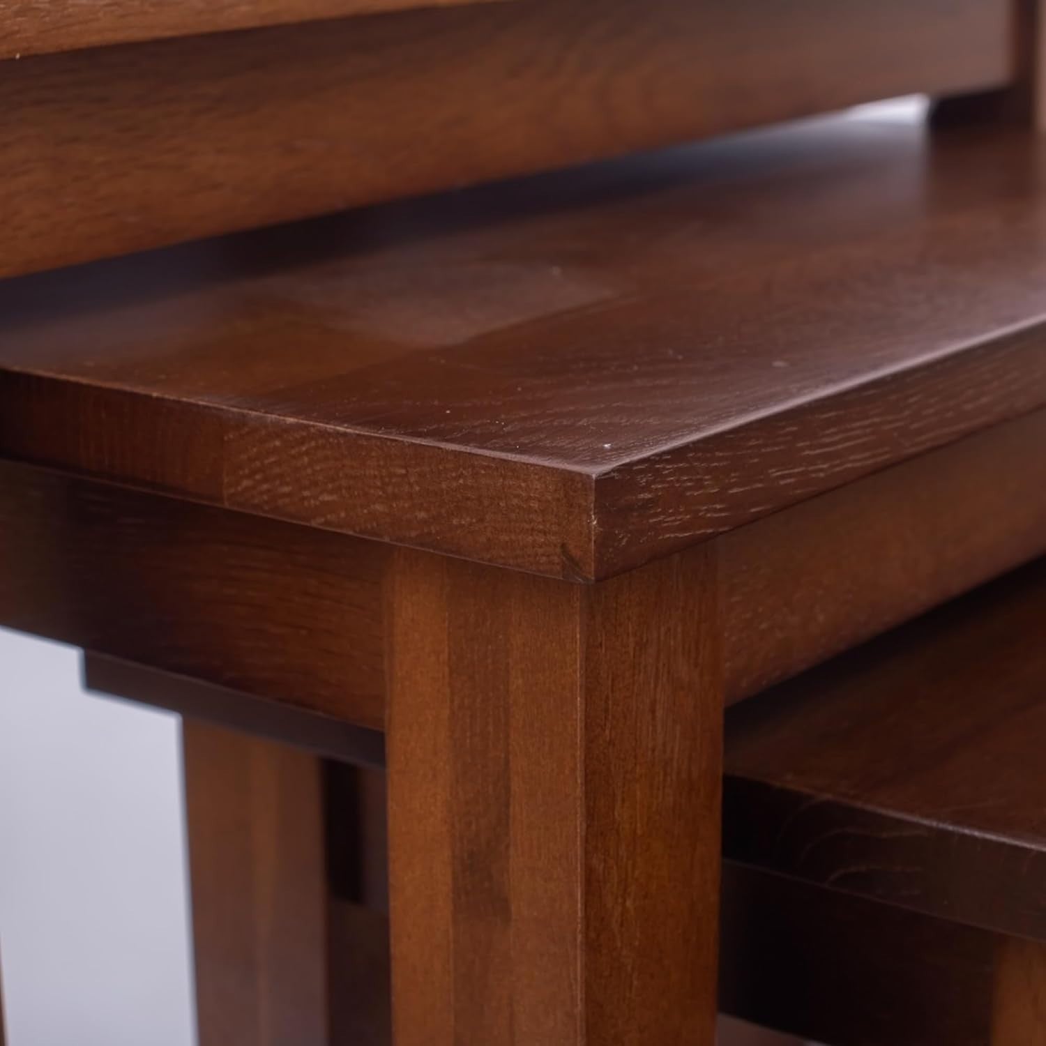 Solid Oak Nesting Coffee Tables Set of 3 Brown Wood End Side Lamp Space Saver