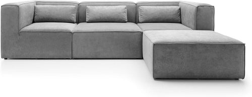 Light Grey L Shape Corner Sofa | Reversible Modular Couch 4 Seater