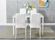 White Tempered Glass Dining Table & 4 PU Leather Chairs – Compact & Modern
