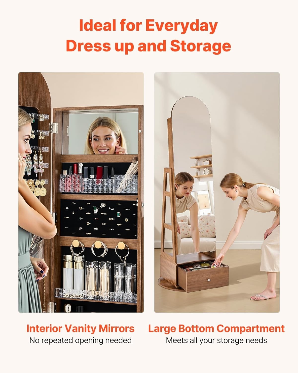 Rotating Jewelry Armoire 360 Swivel Full Length Mirror Lockable Storage
